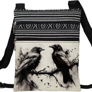 Ink Crow Messenger Bag Small Ethnic Pattern Printed Adjustable Strap Crossbody Z